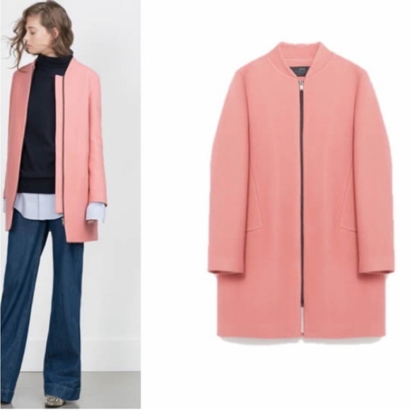 Zara Basic Zippered Outerwear Coat Pink S - Picture 3 of 10